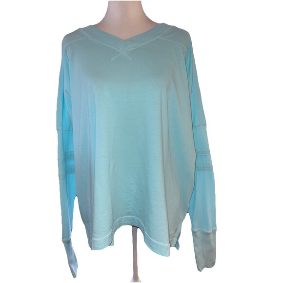 Free People Movement All Star Layer Oversized Long Sleeve Tee Poolside Blue Sz S - Picture 2 of 13